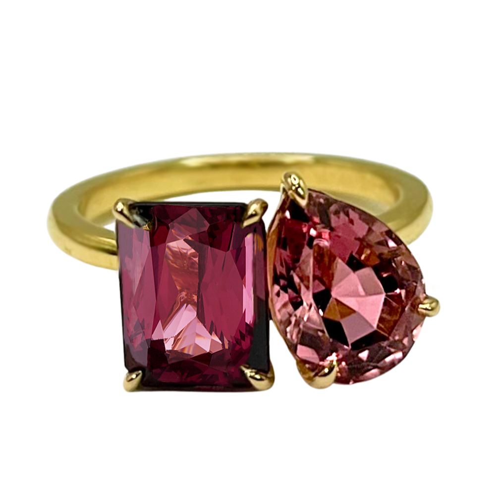 Moi et Toi Style Ring Rubellite and Pink Tourmaline