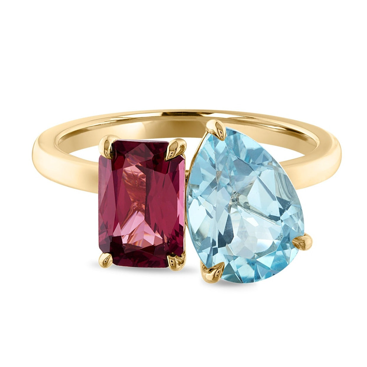 Moi et Toi Style Ring Red Spinel and Blue Topaz