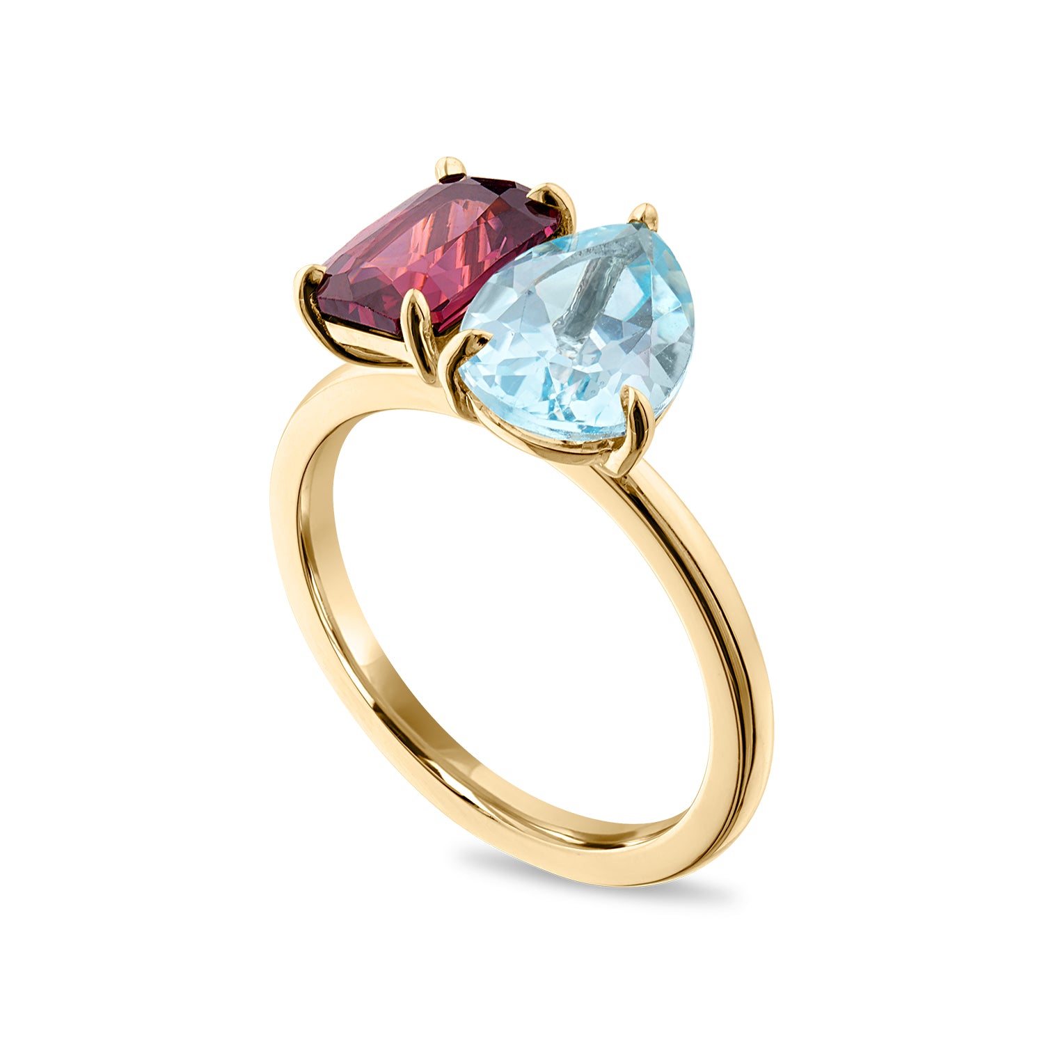 Moi et Toi Style Ring Red Spinel and Blue Topaz