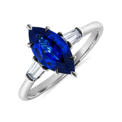 Three Stone Ring With Sapphire And Diamonds