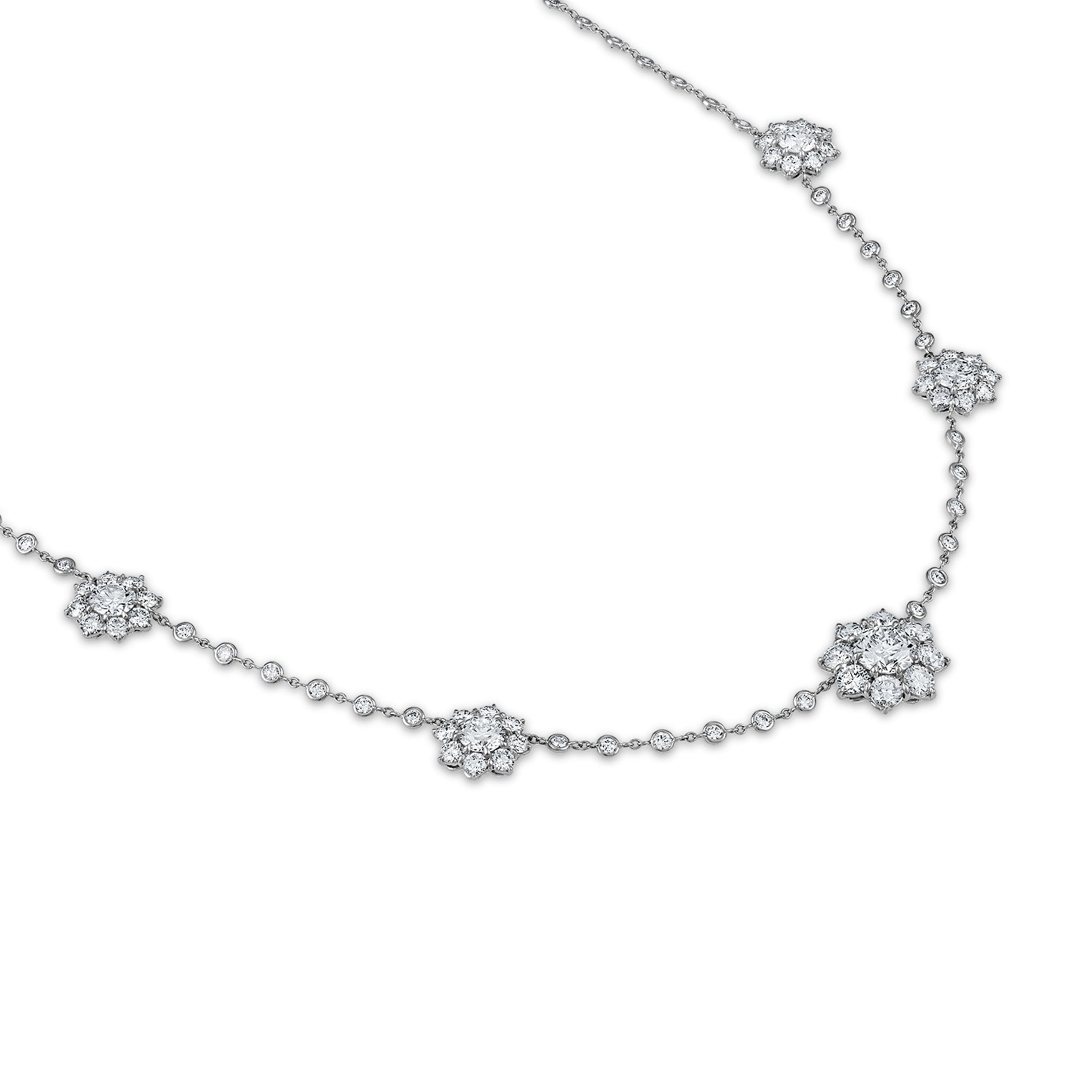 Diamond Flowers Micro Bezels Necklace