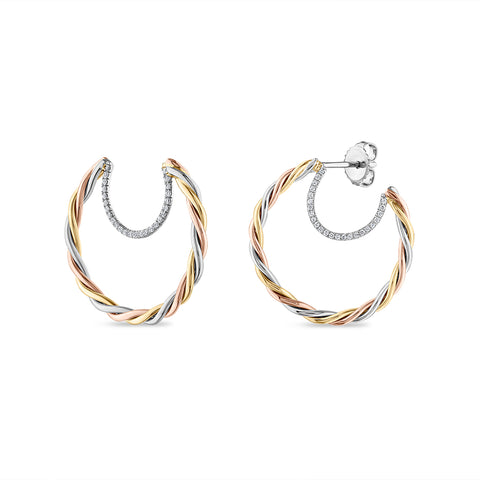 Tricolor Handmade Twisted Hoops With Diamonds