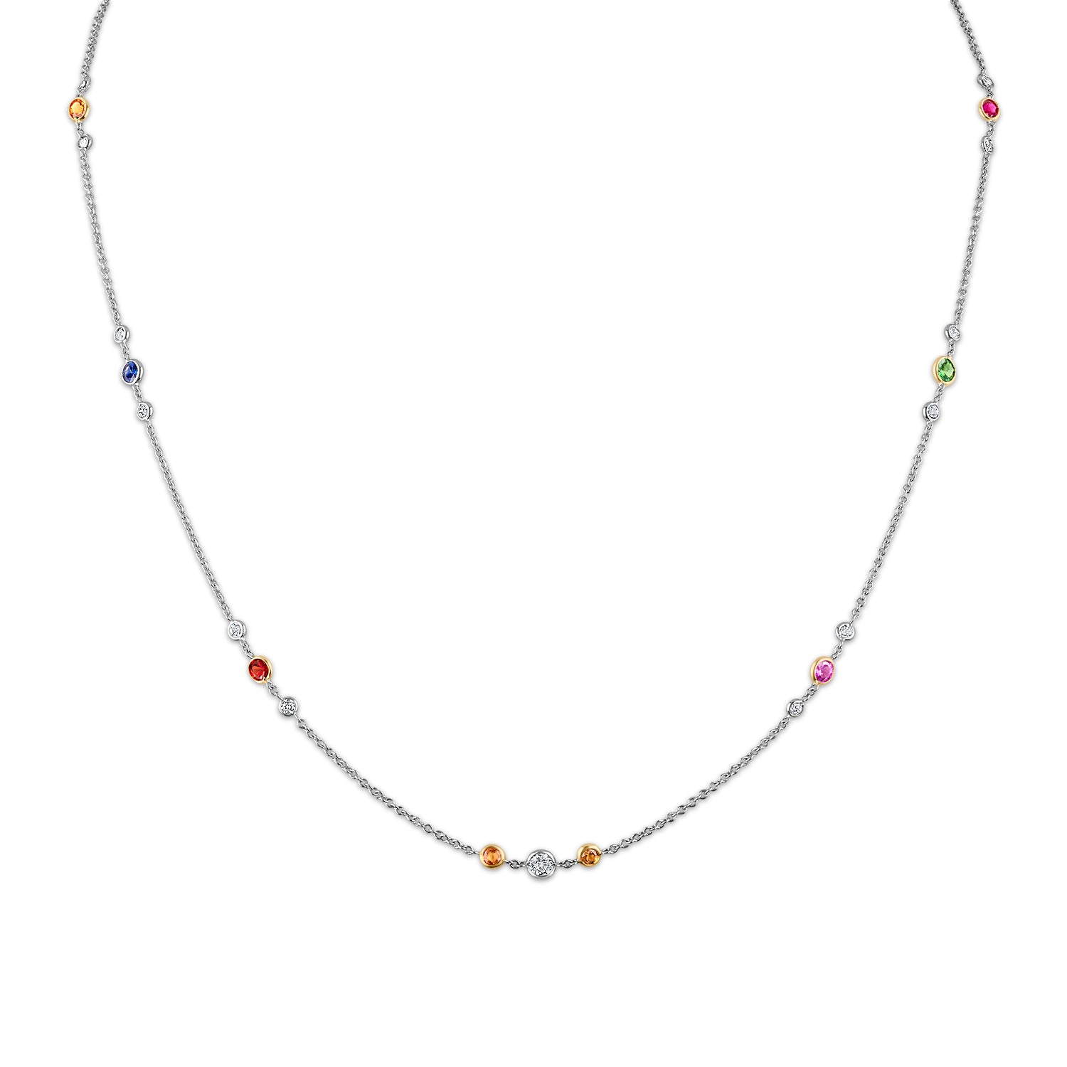 Multicolor Sapphires and Diamond By The Yard Necklace