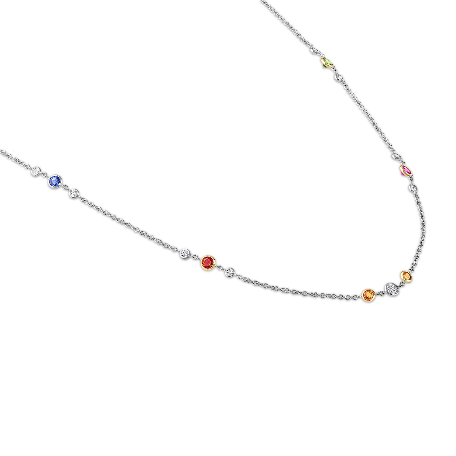 Multicolor Sapphires and Diamond By The Yard Necklace