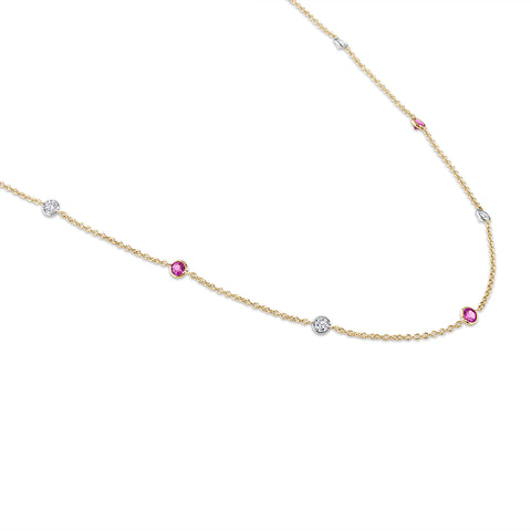 Diamond and Hot Pink Sapphire By The Yard Necklace