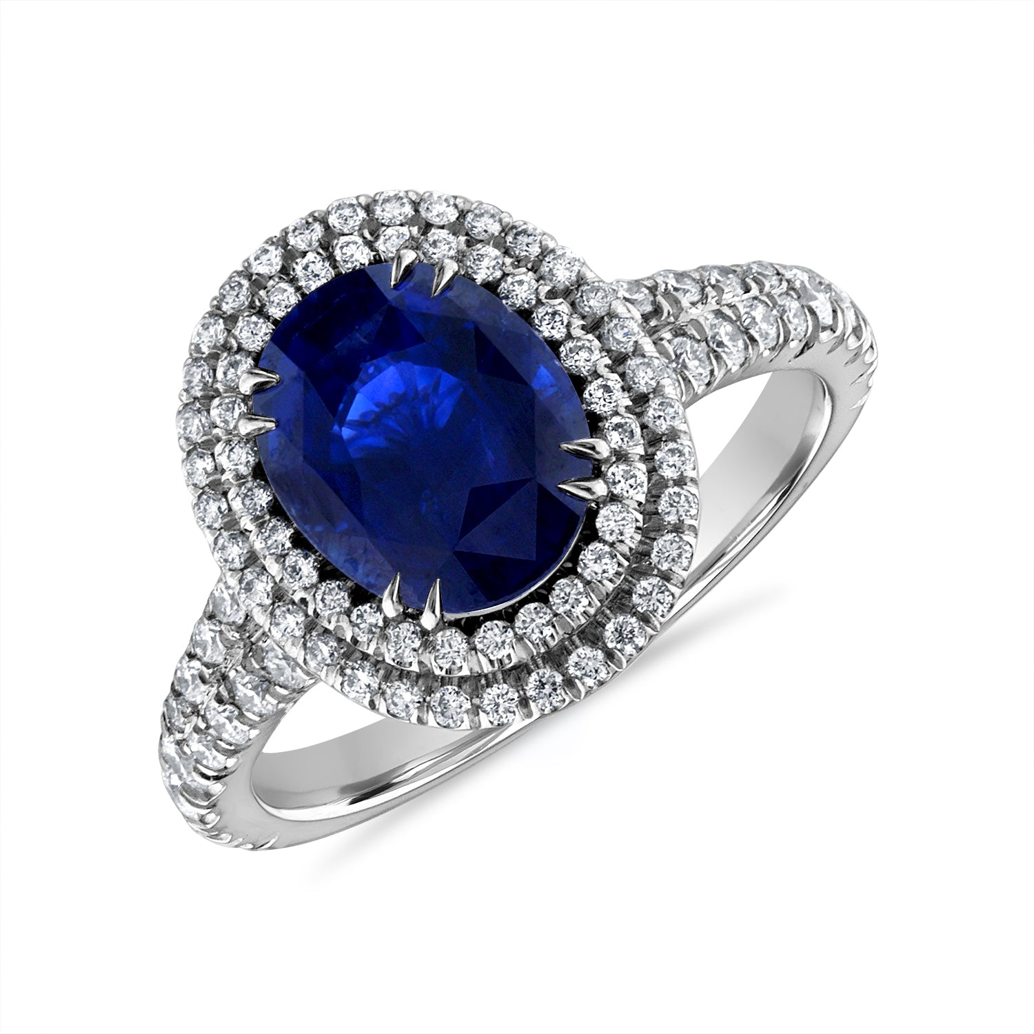 Oval Sapphire Double Halo Platinum Ring