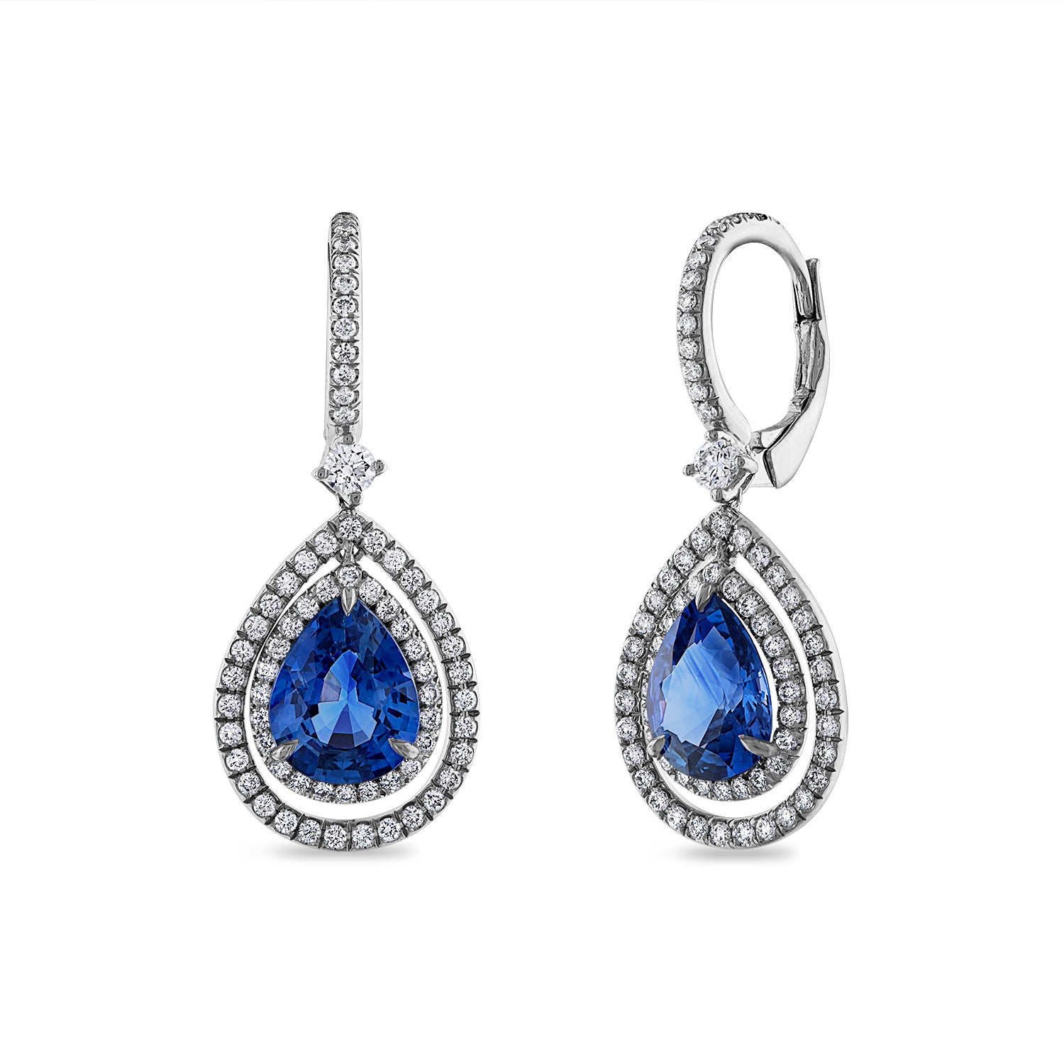 Pear-shape Ceylon Sapphires Lever Back Earrings